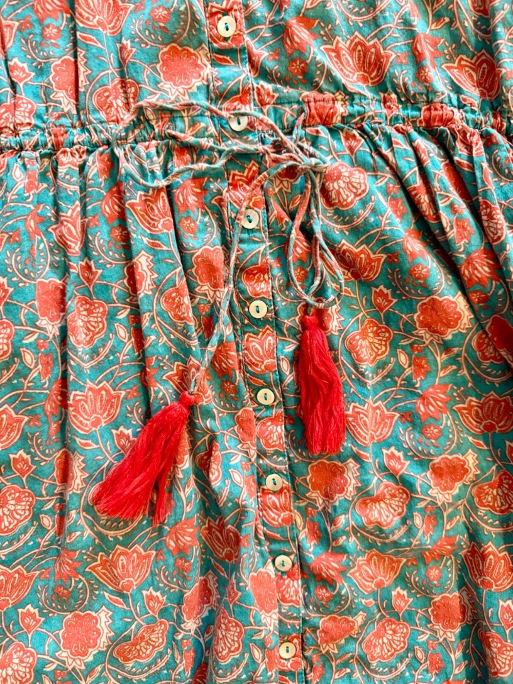 Natural Life Women’s Cotton Sleeveless Shirt Dress - Turquoise Vines - XL - Picture 3 of 3